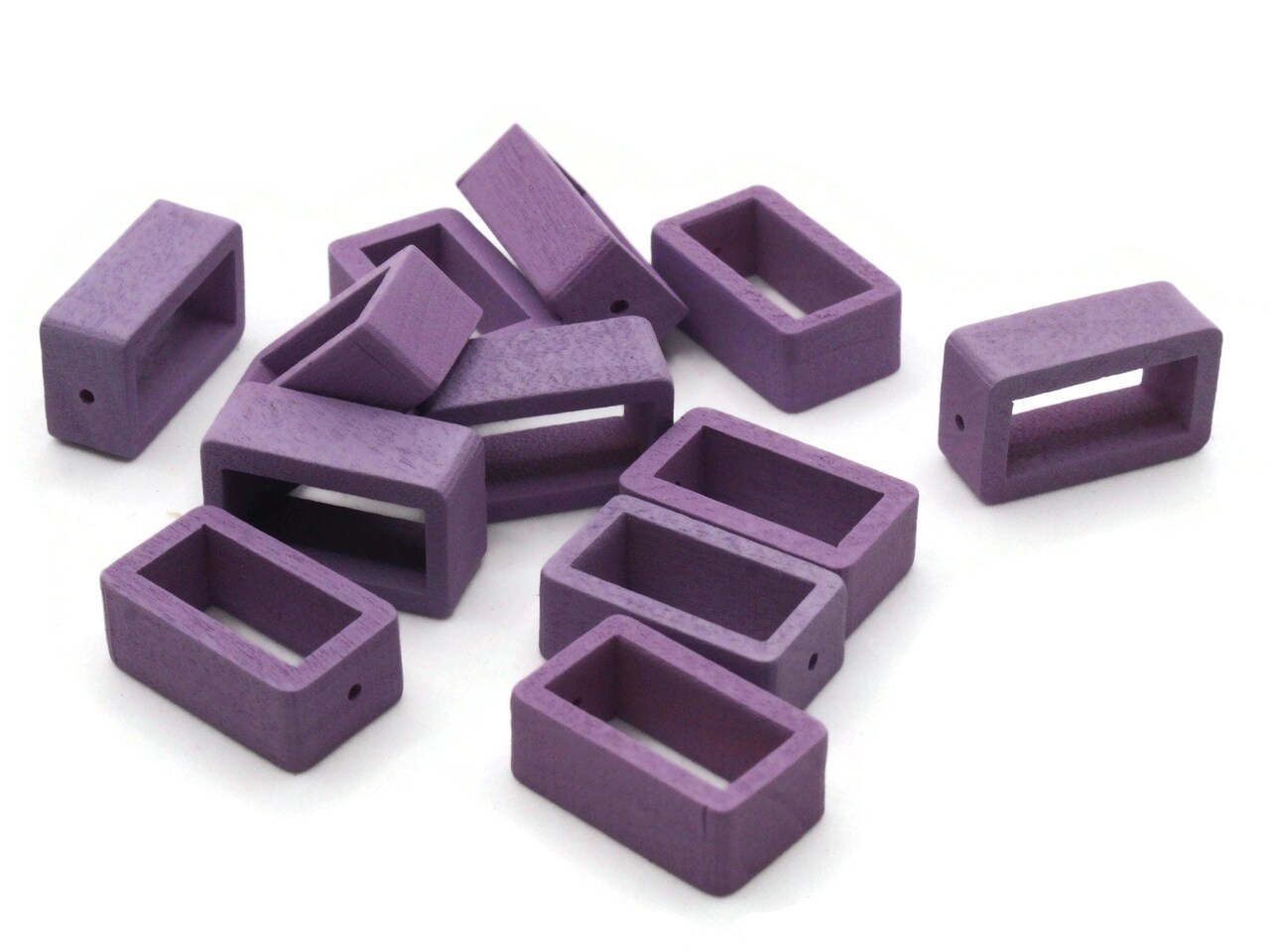 12 18mm Purple Wood Rectangle Slider Half Drilled Bead Frames